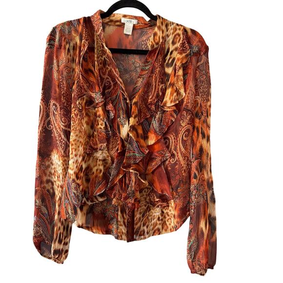 Cache Vintage Women’s Silk Paisley Animal Print Ruffle Top size Medium - Picture 1 of 6